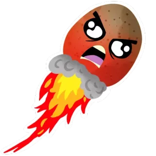😡 土豆, 生气, 火, 卡通, 火箭, 表情, 火焰 telegram sticker