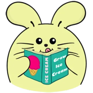 😜 Grow Ice Cream gelato, coniglio, libro, cartone animato, dolce, lettura whatsapp sticker