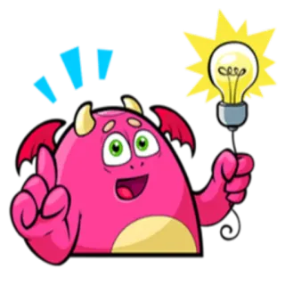 💡 monster, bola lampu, ide, kartun, merah muda, karakter, berpikir telegram sticker