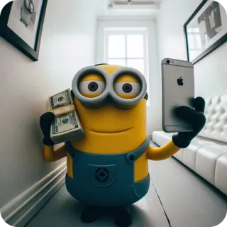 🤑 Minion uang, telepon, kuning, kartun, karakter telegram sticker
