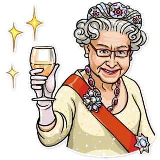 ✌ Queen Elizabeth reina, isabel, realeza, brindis, alcohol, celebración, corona telegram sticker