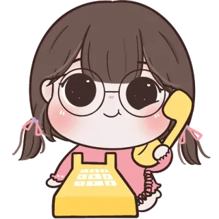 🧚‍♀ Dibujo animado, Chica, Teléfono, Comunicación, Lindo, Kawaii, Gafas telegram sticker