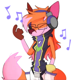 🎧 мультфильм, персонаж, лиса, наушники, музыка, очки, сердце whatsapp sticker
