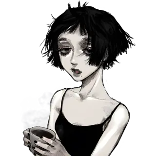 🫖 женщина, чашка, грустный, портрет, черно-белое, эмо telegram sticker