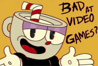 😏 Cuphead BAD AT VIDEO GAMES? cuphead, videogiochi, cartoni animati, gioco indie, retro telegram sticker