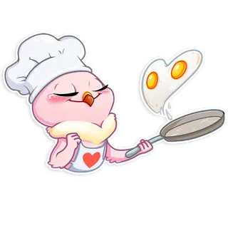 🍳 cartoon, bird, chef, cooking, egg, food, cute telegram sticker
