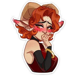 ⭐ kobieta, tiefling, demon, fantasy, dziewczyna, rogi, rude włosy, rumieniec telegram sticker