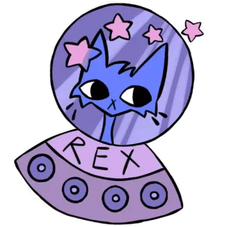 🐱 REX แมว, เร็กซ์, ยูเอฟโอ, ดาว, สัตว์เลี้ยง, สัตว์, อวกาศ, การ์ตูน telegram sticker