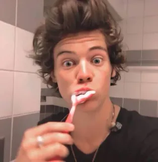 😃 Harry Styles Harry Styles, singer, toothbrush, bathroom, celebrity, one direction telegram sticker
