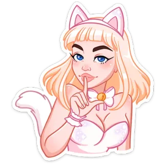 🤫 девушка-кошка, милый, аниме, каваий, мультфильм, девушка, котёнок whatsapp sticker