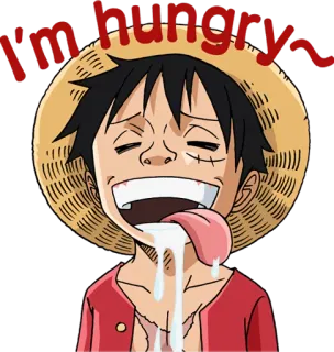 😋 Monkey D. Luffy One Piece I'm hungry~ 饥饿, 动漫, 卡通, 草帽, 食物, 流口水 telegram sticker