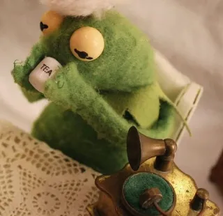 🌟 TEA Frosch, Tee, Getränk, Vintage, Grammophon, Puppe whatsapp sticker