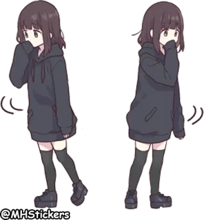 🤔 @MHStickers Аниме, Девушка, Милый, Стикер, Худи, Мультфильм telegram sticker