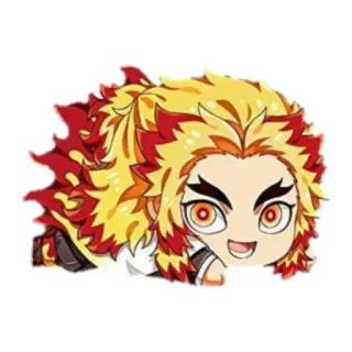 🙂 Kyojuro Rengoku Demon Slayer 애니, 귀멸의 칼날, 렌고쿠, 쿄쥬로, 치비, 무시쿠이 telegram sticker