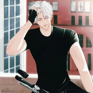 💠 @goteii_13 Anime, Manga, Hombre, Pelo blanco, Motocicleta whatsapp sticker