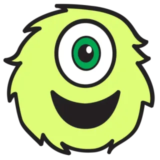 ☺️ Monstruo, Dibujos animados, Divertido, Mono, Un ojo, Verde, Mascota, Esponjoso telegram sticker