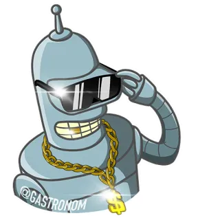 😎 Bender Futurama @GASTRONOM robot, futurama, bender, kartun, emas, dolar, kacamata whatsapp sticker