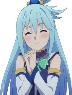 😄 Aqua anime, garota, fofa, sorriso, cabelo azul, kawaii telegram sticker