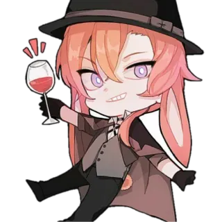 😏 Anime, Chibi, Personnage, Vin, Chapeau, Costume telegram sticker