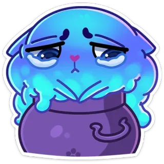 😫 แมว, เศร้า, ร้องไห้, ยา, สีฟ้า, สีม่วง, น่ารัก, คาวาอิ, น่าเอ็นดู telegram sticker