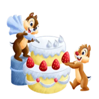 🎂 Chip and Dale бурундук, торт, клубника, выпечка, милый, мультфильм telegram sticker