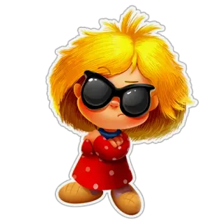 😎 卡通, 金发, 女孩, 太阳镜, 红裙, 插画 telegram sticker