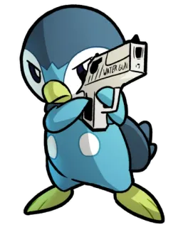🔫 Piplup Pokemon WATER GUN pokemon, piplup, pistol air, kartun, pistol telegram sticker