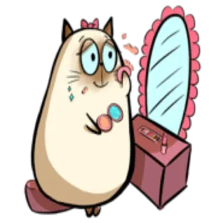 💄 gato, maquillaje, espejo, belleza, dibujos animados, animal, cosméticos telegram sticker