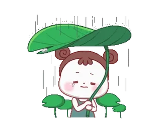 😢 triste, chorando, folha, guarda-chuva, menina, desenho animado, fofo telegram sticker