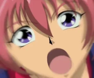 😲 Anime, Mädchen, rosa Haare, geschockt, lila Augen, Cartoon telegram sticker