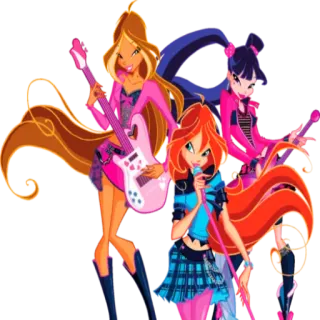 🧚‍♀ winx club, cartoni animati, musica, chitarra, band, bloom, musa, flora whatsapp sticker