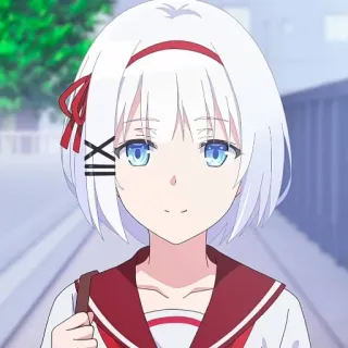 🍁 Anime, Garota, Cabelo branco, Olhos azuis, Uniforme escolar telegram sticker