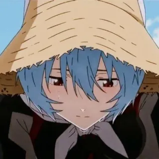 🌊 Rei Ayanami Neon Genesis Evangelion เรย์ อายานามิ, อีวานเกเลียน, อนิเมะ, เศร้า, ผู้หญิง, หมวกฟาง telegram sticker