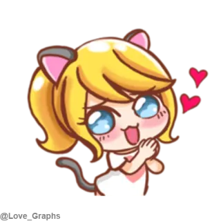 😃 dễ thương, cô gái mèo, kawaii, anime, trái tim, hoạt hình, nhãn dán telegram sticker