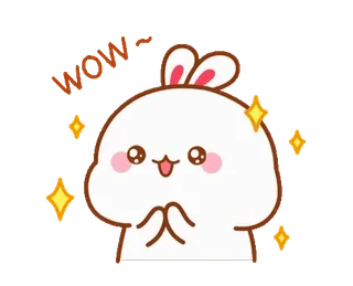🤩 Woow! mignon, lapin, sticker, dessin animé, paillettes, joyeux, exclamation telegram sticker