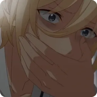 🧽 anime, geschrokken, blond, man, bedekt mond, van streek telegram sticker