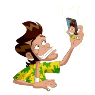 📷 Selfie, Dibujo animado, Hombre, Teléfono, Feliz, Personaje telegram sticker