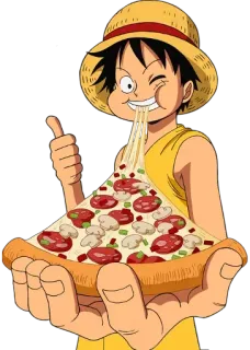 👍 Luffy One Piece อนิเมะ, วันพีซ, ลูฟี่, พิซซ่า, อาหาร, การ์ตูน telegram sticker