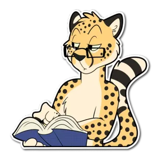😒 치타, 동물, 독서, 책, 안경, 만화 telegram sticker