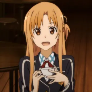 ☕ Asuna Yuuki Sword Art Online Anime, Kreskówka, Kobieta, Mundur szkolny, Napój, Postać telegram sticker