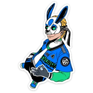👌 THUNDER conejo, máscara, cyberpunk, gesto ok, urbano, ropa urbana, personaje telegram sticker