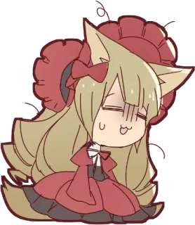 😵 Anime Mädchen, Fuchs Ohren, niedlich, Cartoon, Kawaii, rotes Kleid telegram sticker