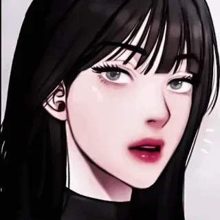 🐈‍⬛️ kobieta, dziewczyna, portret, czarne włosy, długie włosy, sztuka, ilustracja telegram sticker