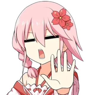⛔️ garota anime, cabelo rosa, desenho animado, gesto de parar, fofo, chibi whatsapp sticker