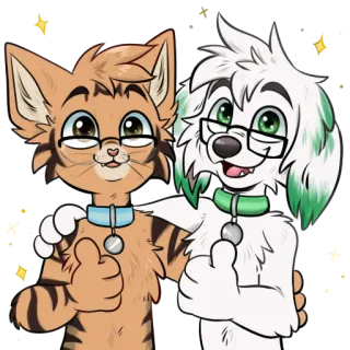 👍 gato, cachorro, animal, desenho animado, polegar para cima, peludo, amizade telegram sticker