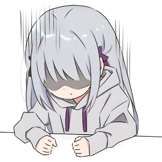 😶 anime girl, sad, depressed, cartoon, white hair, hoodie, upset telegram sticker