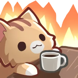 🔥 gato, café, acogedor, fuego, relajado, lindo, calmado telegram sticker