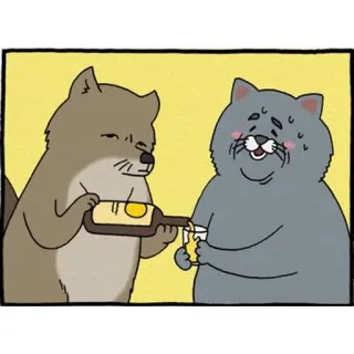 🌚 animals, cartoon, drinking, wine, cat, dog telegram sticker