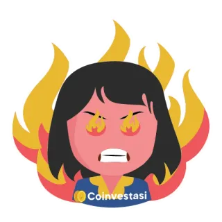 🤬 Coinvestasi wütend, Feuer, Cartoon, Frau, Krypto, Investment telegram sticker