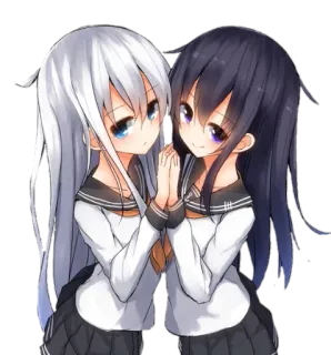 ❤ Аниме, Девочки, Школьная форма, Дружба, Мультфильм telegram sticker
